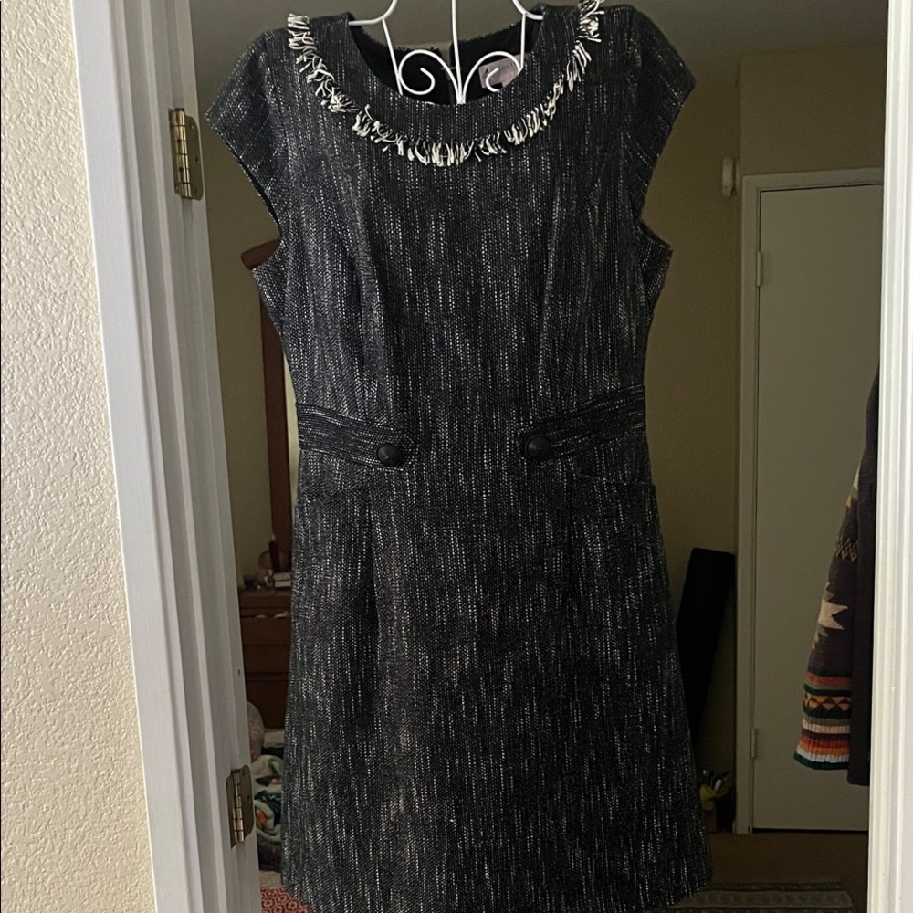 Nanette Lepore Black and White Fringe Neck Mini Dress